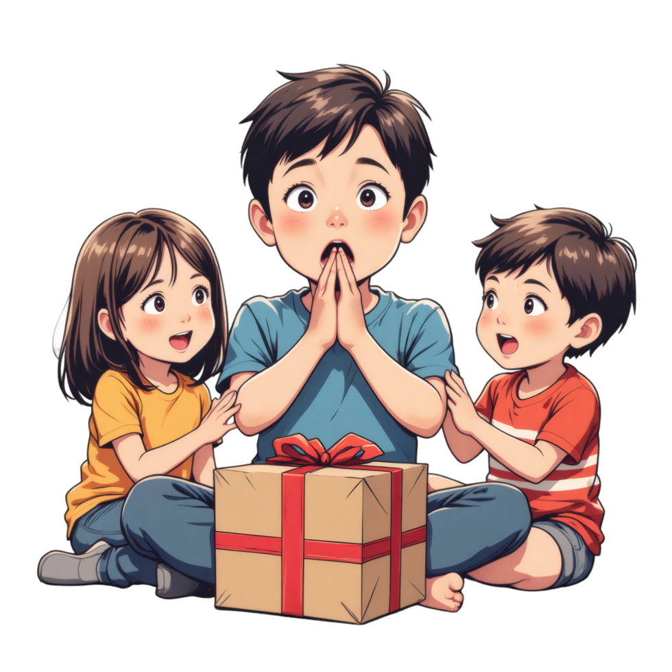 Kids Celebrating Special Gift Moment png