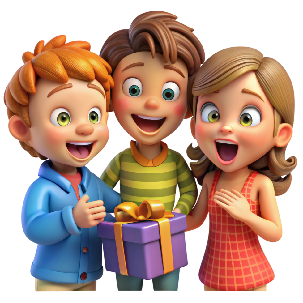 Present Opening Surprise With Siblings png