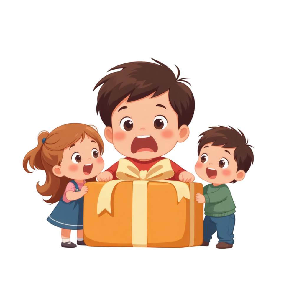 Child Opens Present With Siblings Watching png