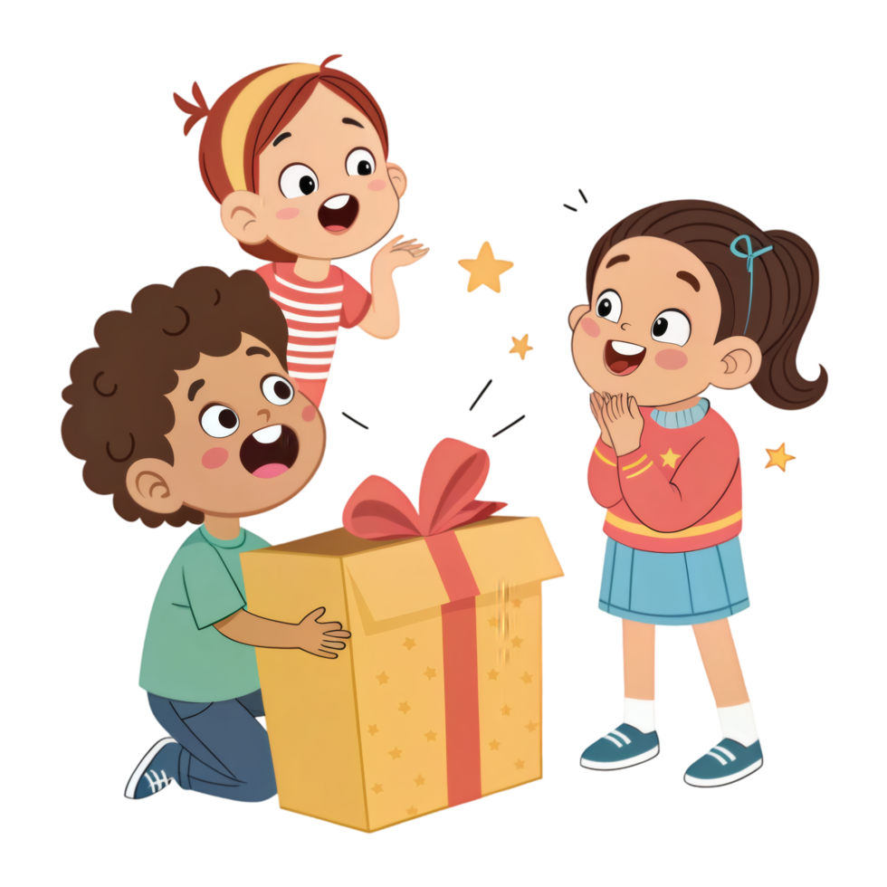 Cartoon Family Celebrating With Gift Surprise png