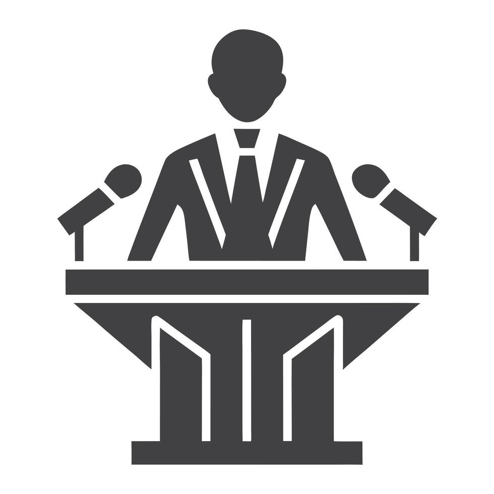 Speaker at Podium with Microphones Icon Gray Silhouette 4 vector