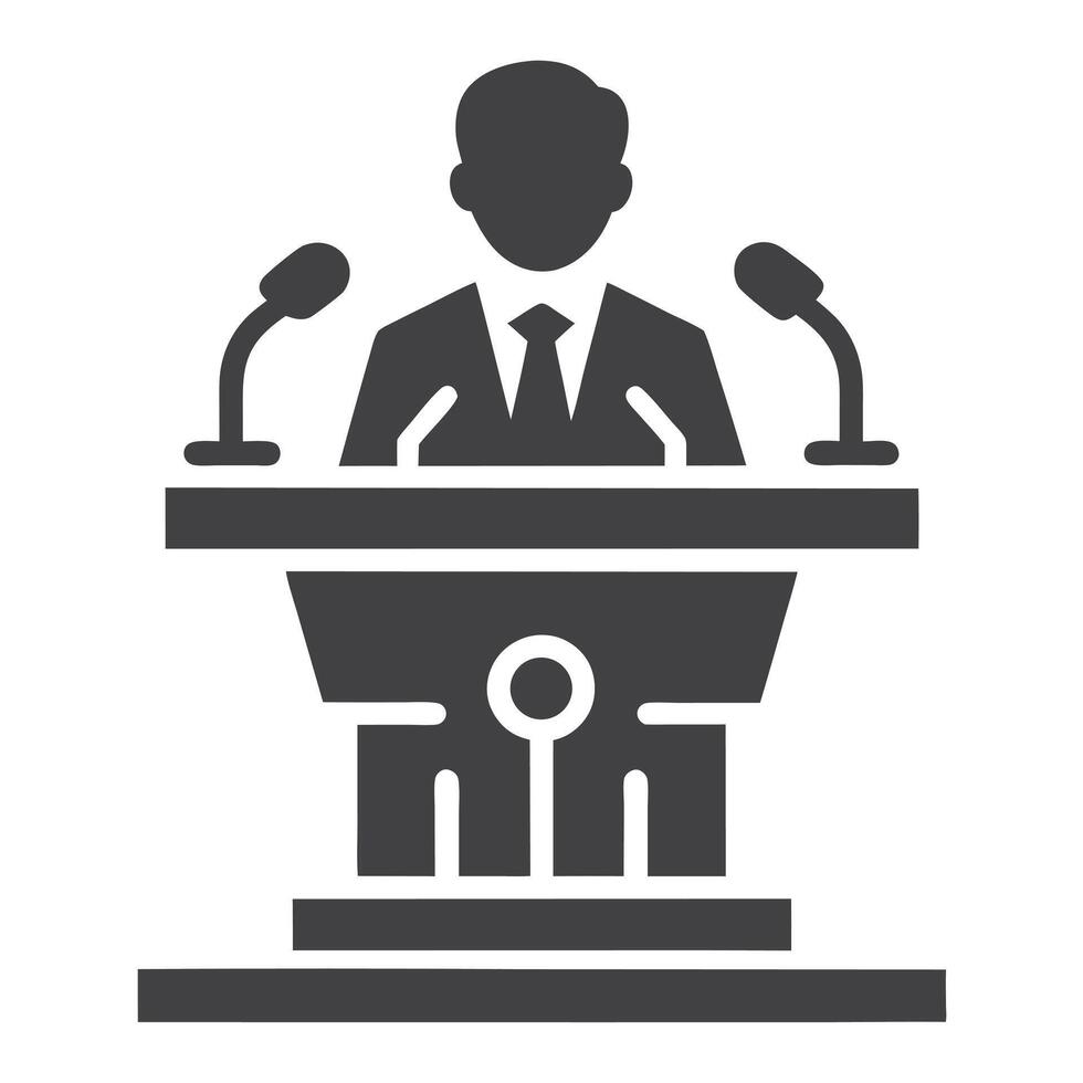 Speaker at Podium with Microphones Icon Gray Silhouette 3 vector