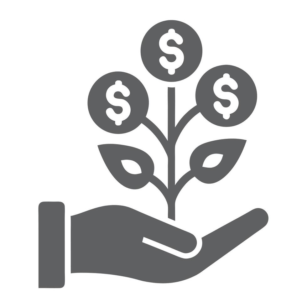 Gray Hand Holding a Money Tree with Three Dollar Coins Growing from it vector