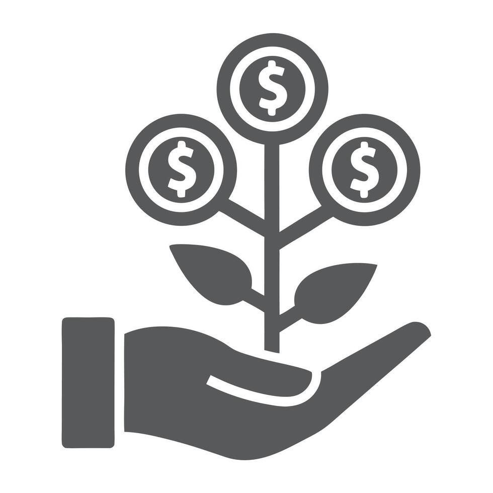 Gray Hand Holding a Money Tree with Three Dollar Coins and Leaves vector