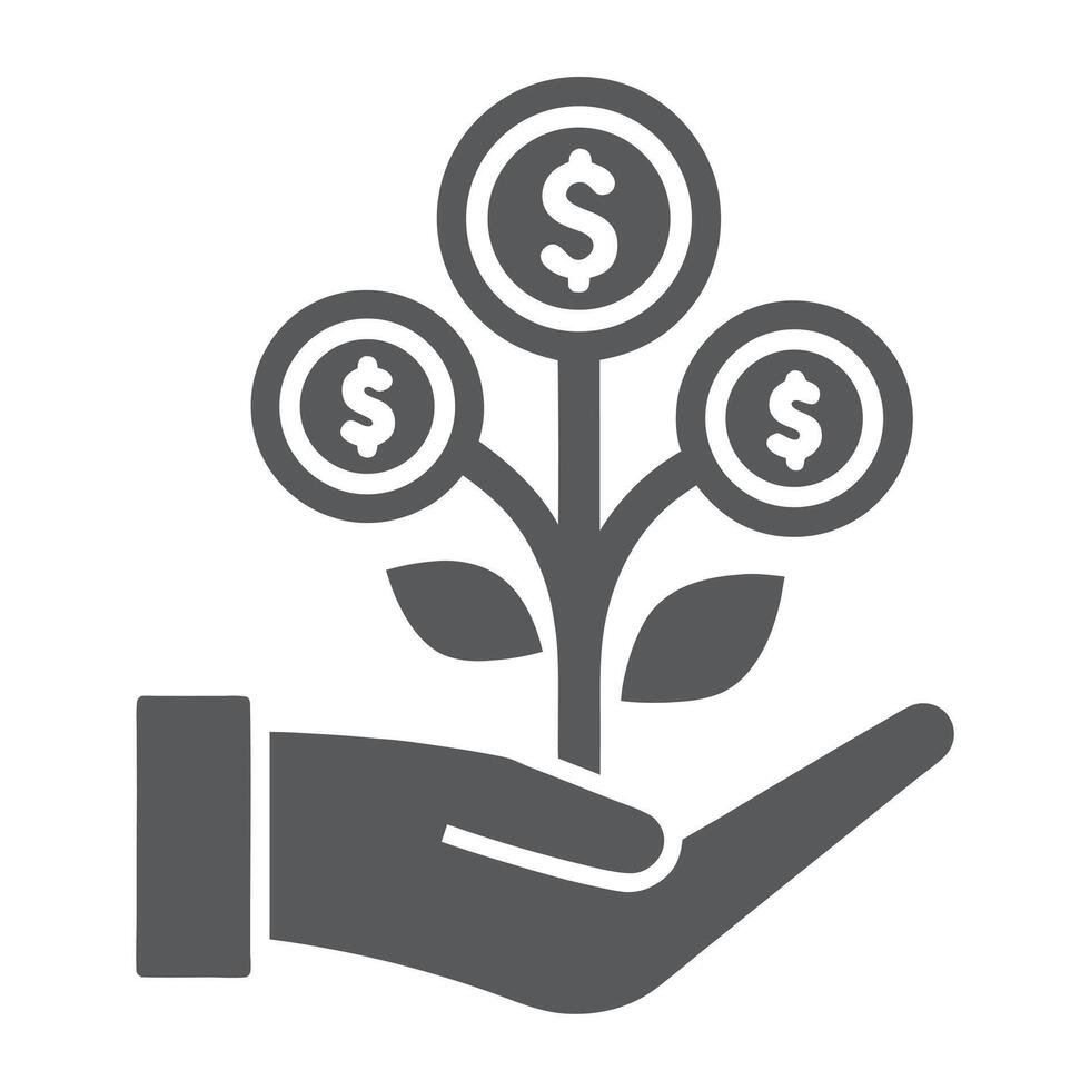 Gray Hand Holding a Money Tree with Three Dollar Coins Growing from it 1 vector