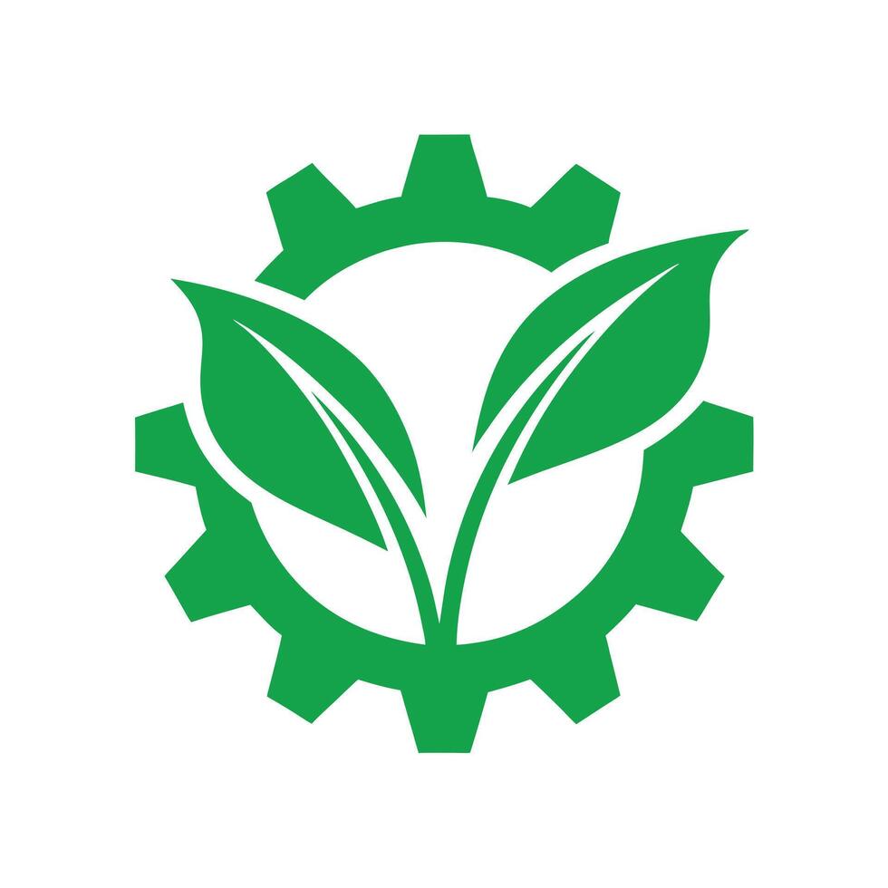 Green Gear Cog Leaves Ecology Nature Icon Symbol vector