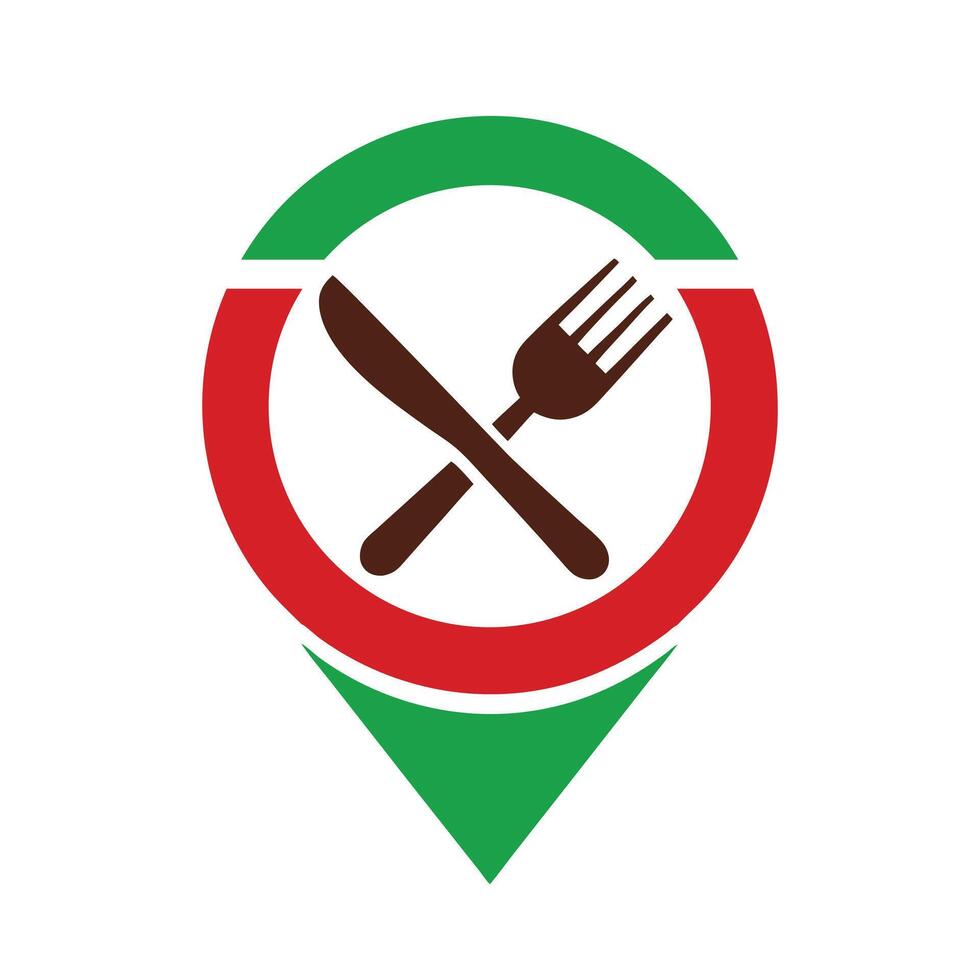 Red Green Location Pin Icon with Brown Fork Knife pointer vector