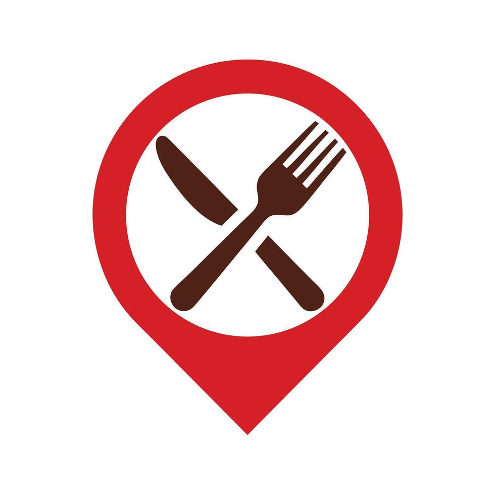 Red Location Pin Icon with Brown Fork and Knife vector