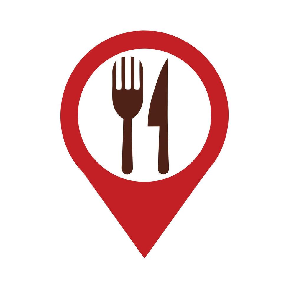 Red Location Pin Icon with Brown Fork and Knife 1 vector