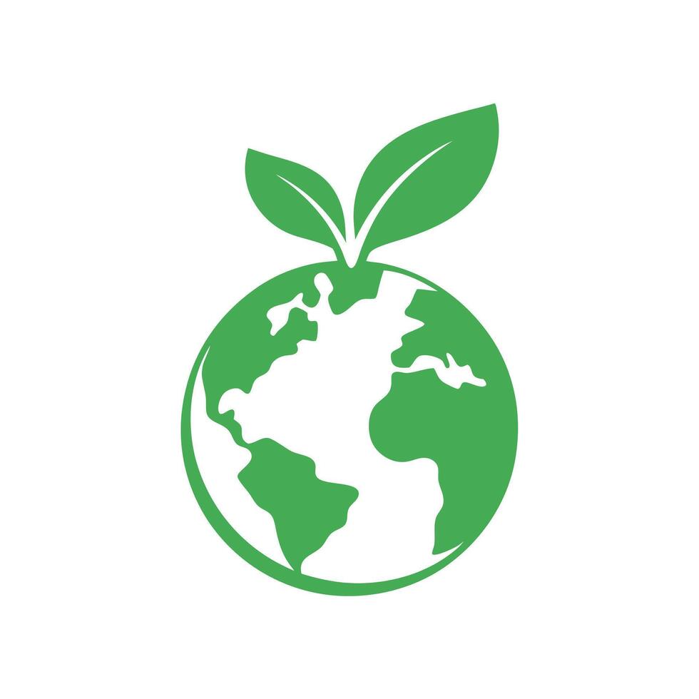 Green Earth Globe with Two Leaves on Top leaf vector