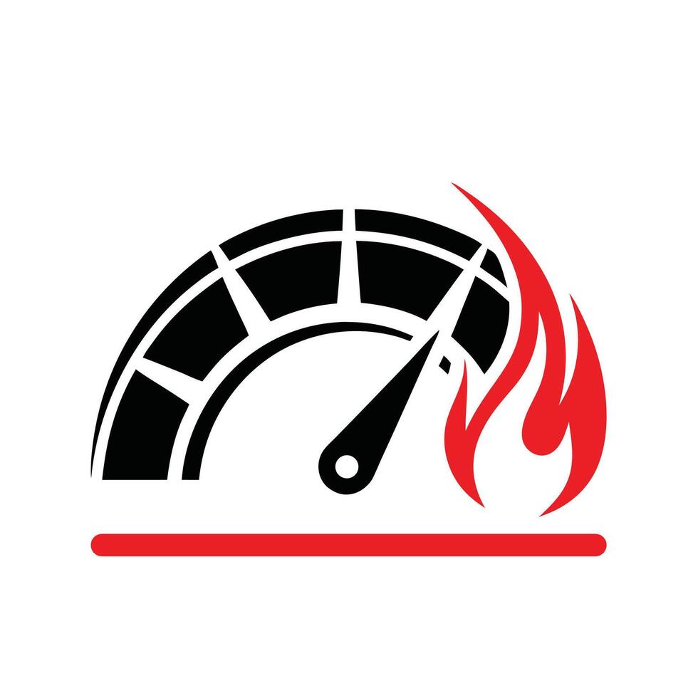 Black Speedometer Gauge Icon Red Flames High Performance Graphic vector