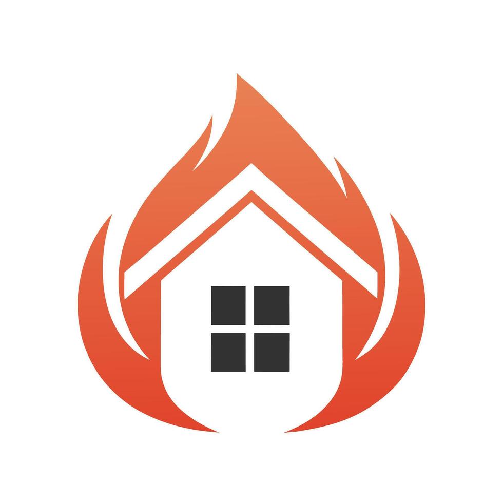 Orange Flame House Logo Design Simple Home Icon fire 2 vector