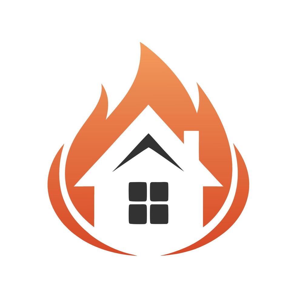 Orange Flame House Icon Simple Home Fire Logo Design vector
