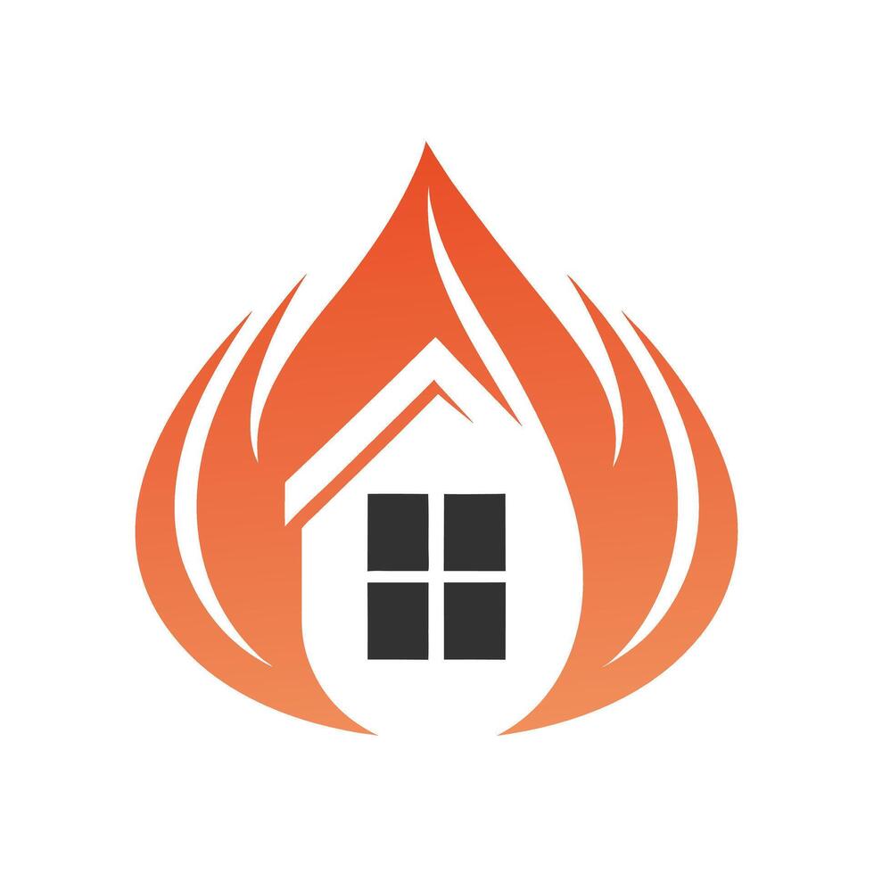 Orange Flame House Logo Design Simple Home Icon 1 vector