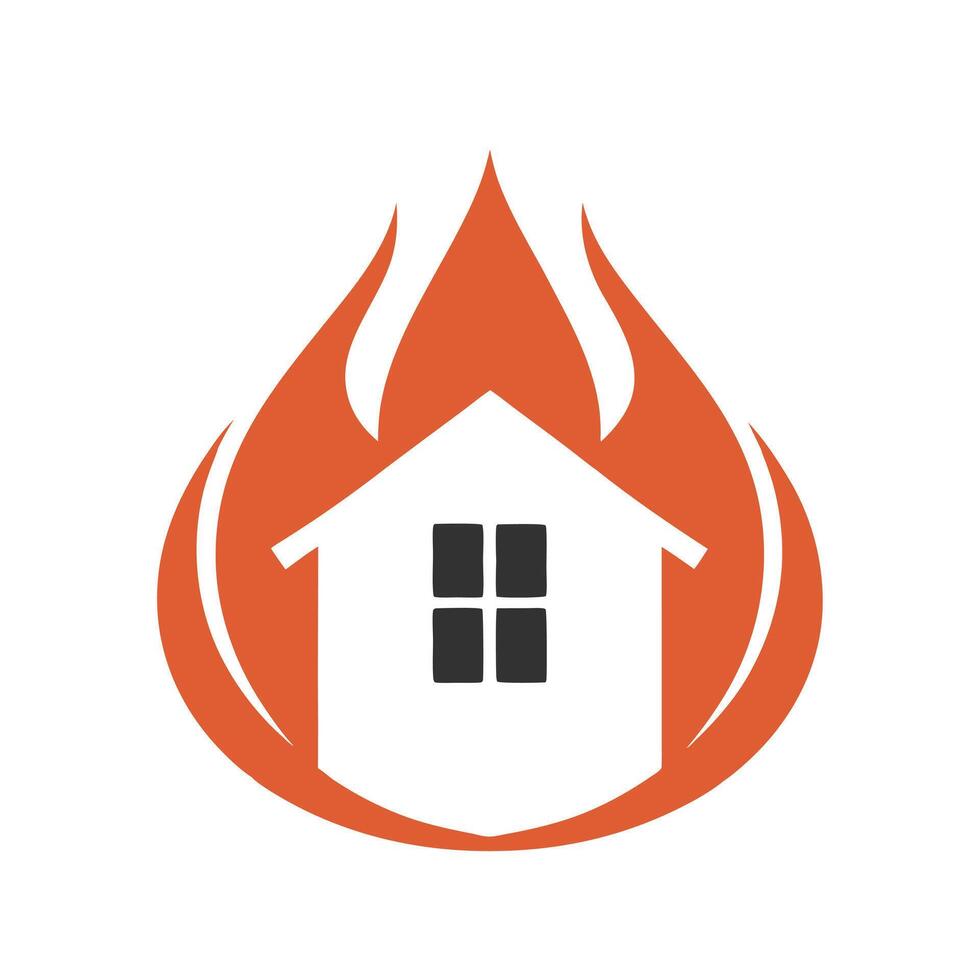 Orange Flame House Logo Design Simple Home Fire Icon vector