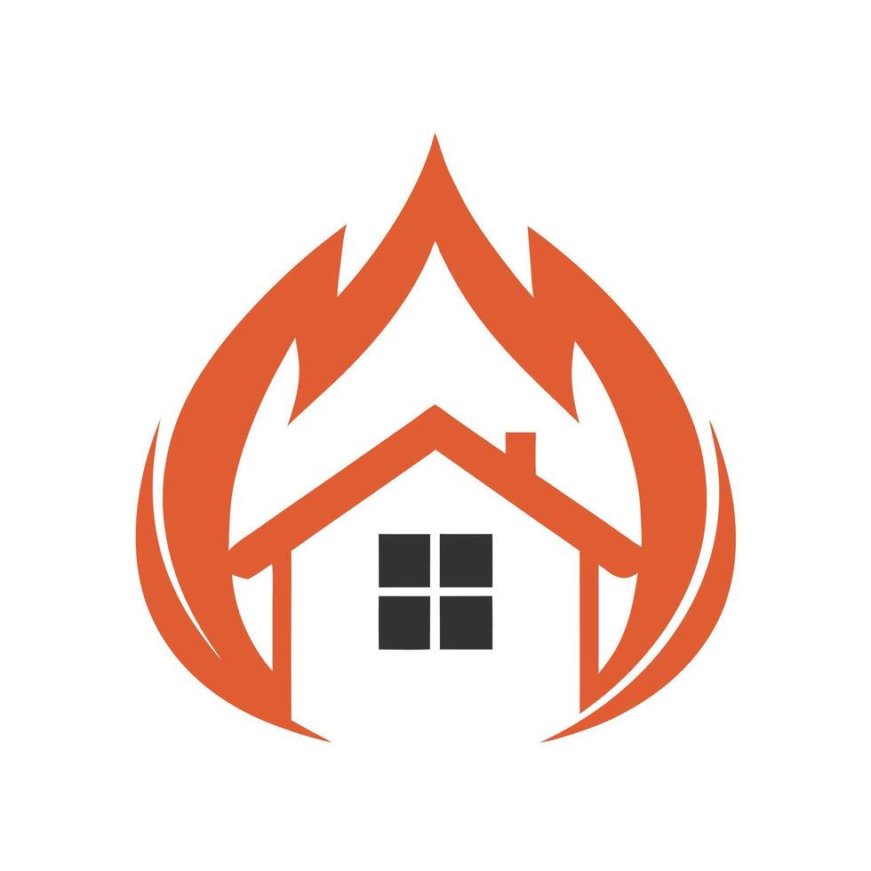 Orange Flame House Logo Design Simple Home Icon fire 1 vector