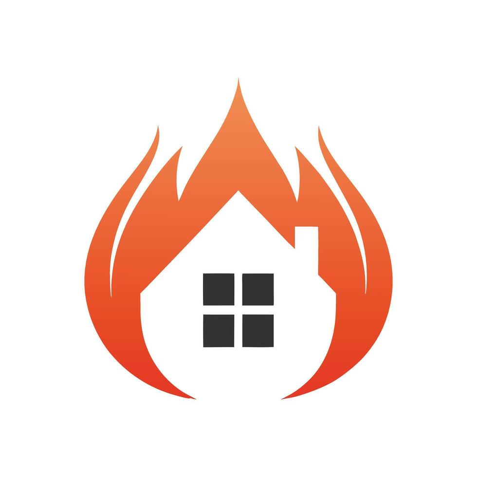 Orange Flame House Logo Design Simple Home Icon fire vector