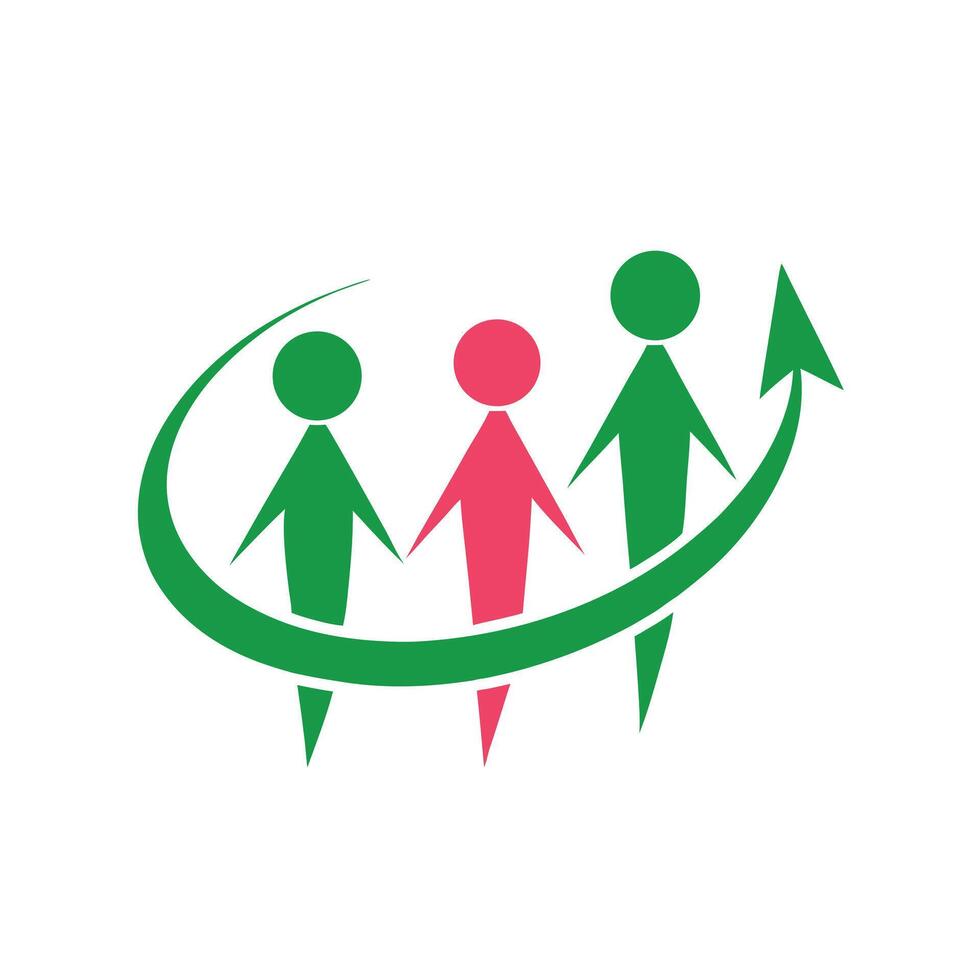 Green and Pink Abstract People Figures Upward Arrow Growth Logo vector