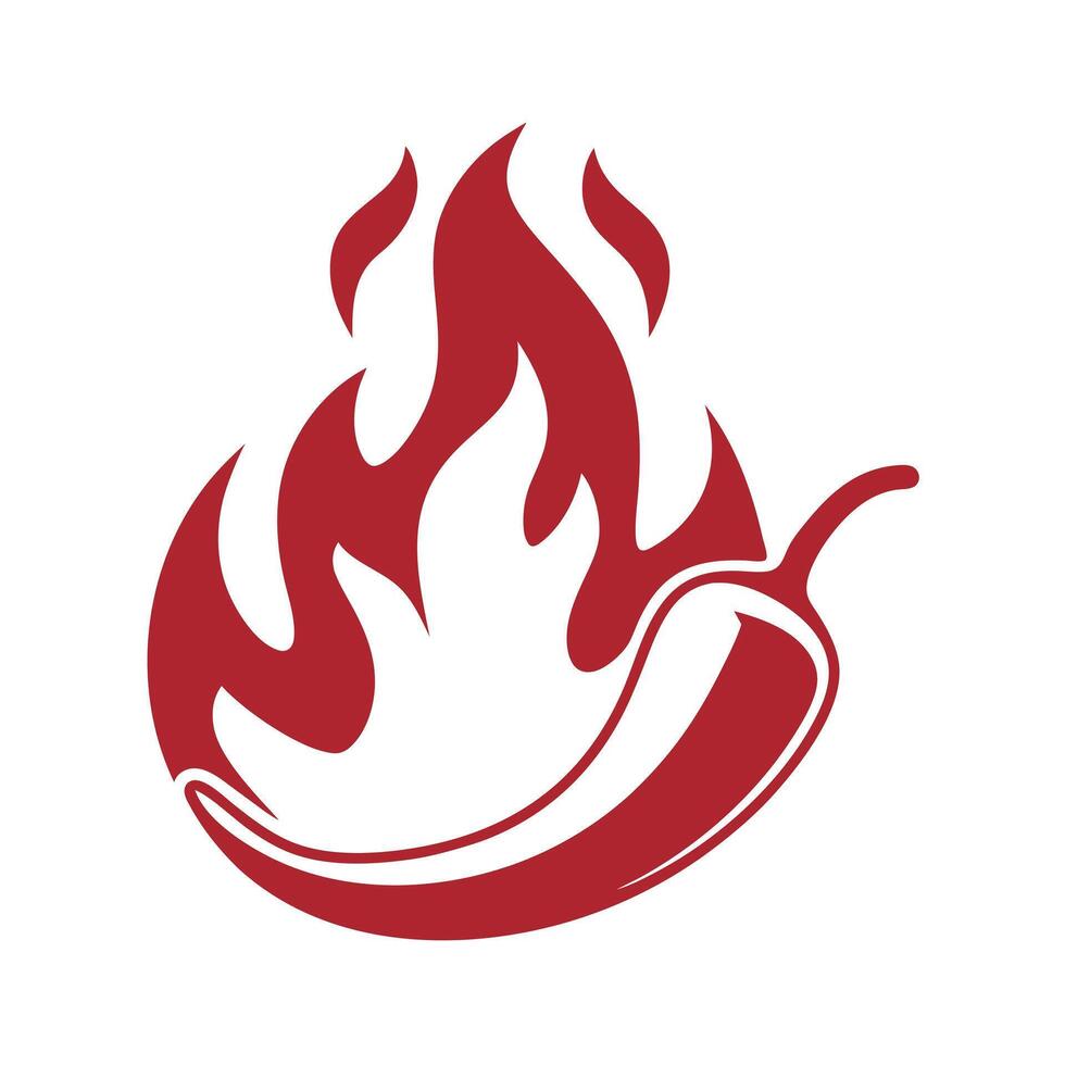 Red Chili Pepper with Flames on White Background fire vector