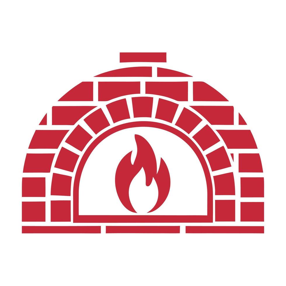 Red Brick Oven Icon Fire Cooking Pizza Bakery Food Restaurant Symbol vector