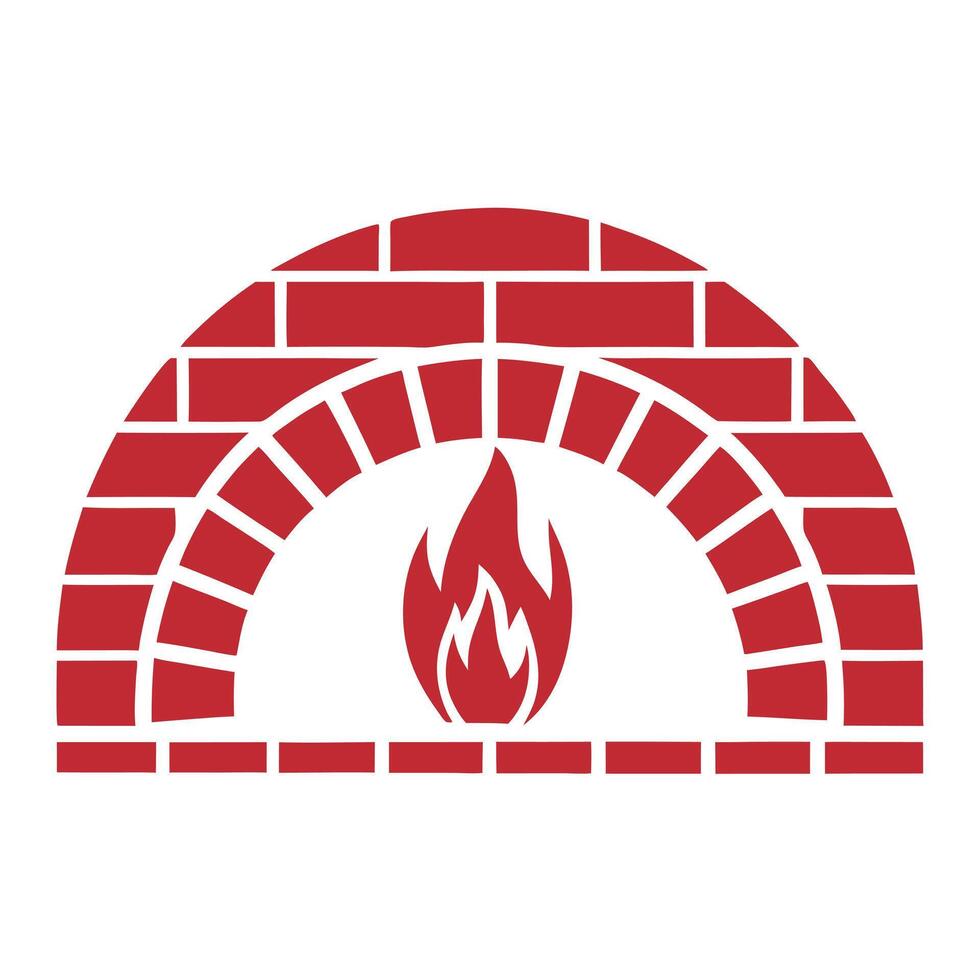 Red Brick Oven Fire Pizza Cooking Icon Symbol Design vector