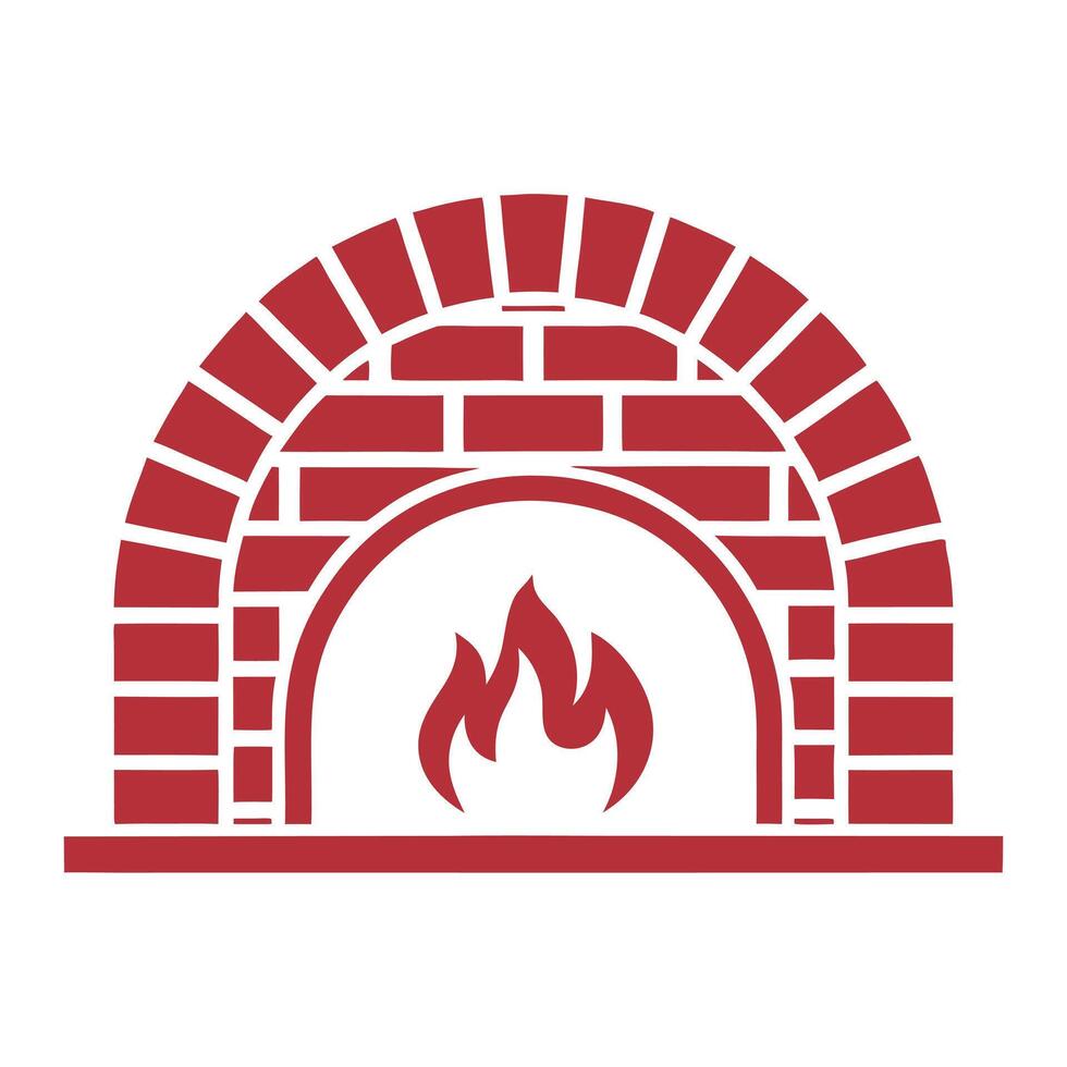 Red Brick Oven with Fire Icon Simple Design flames vector