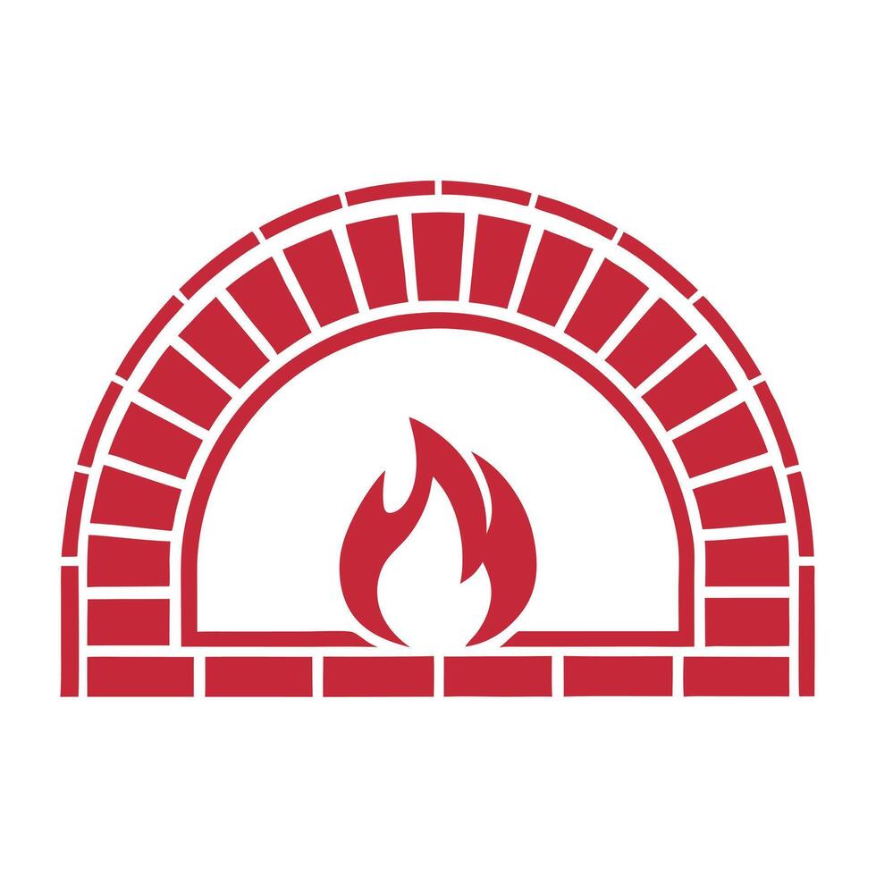 Red Brick Oven Icon Fire Flame Cooking Pizza Bakery Restaurant Menu Design vector
