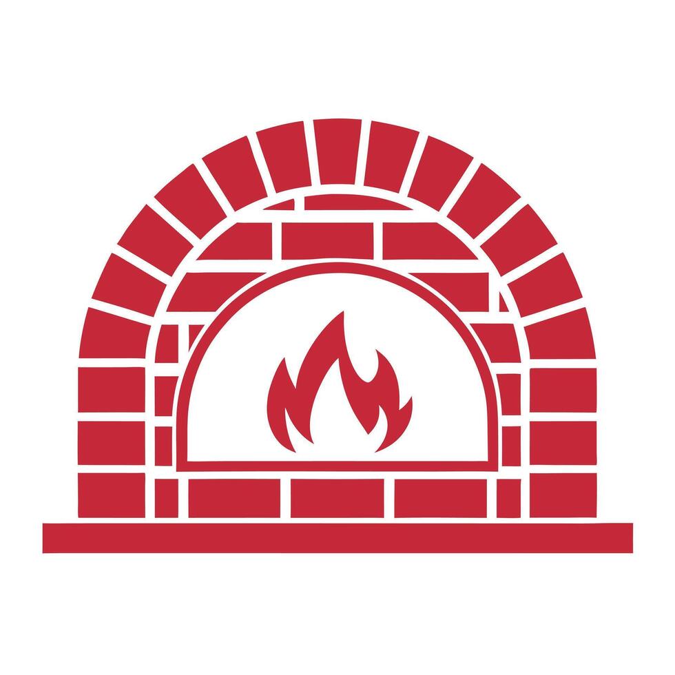 Red Brick Oven with Fire Icon Simple Flat Design flames 1 vector