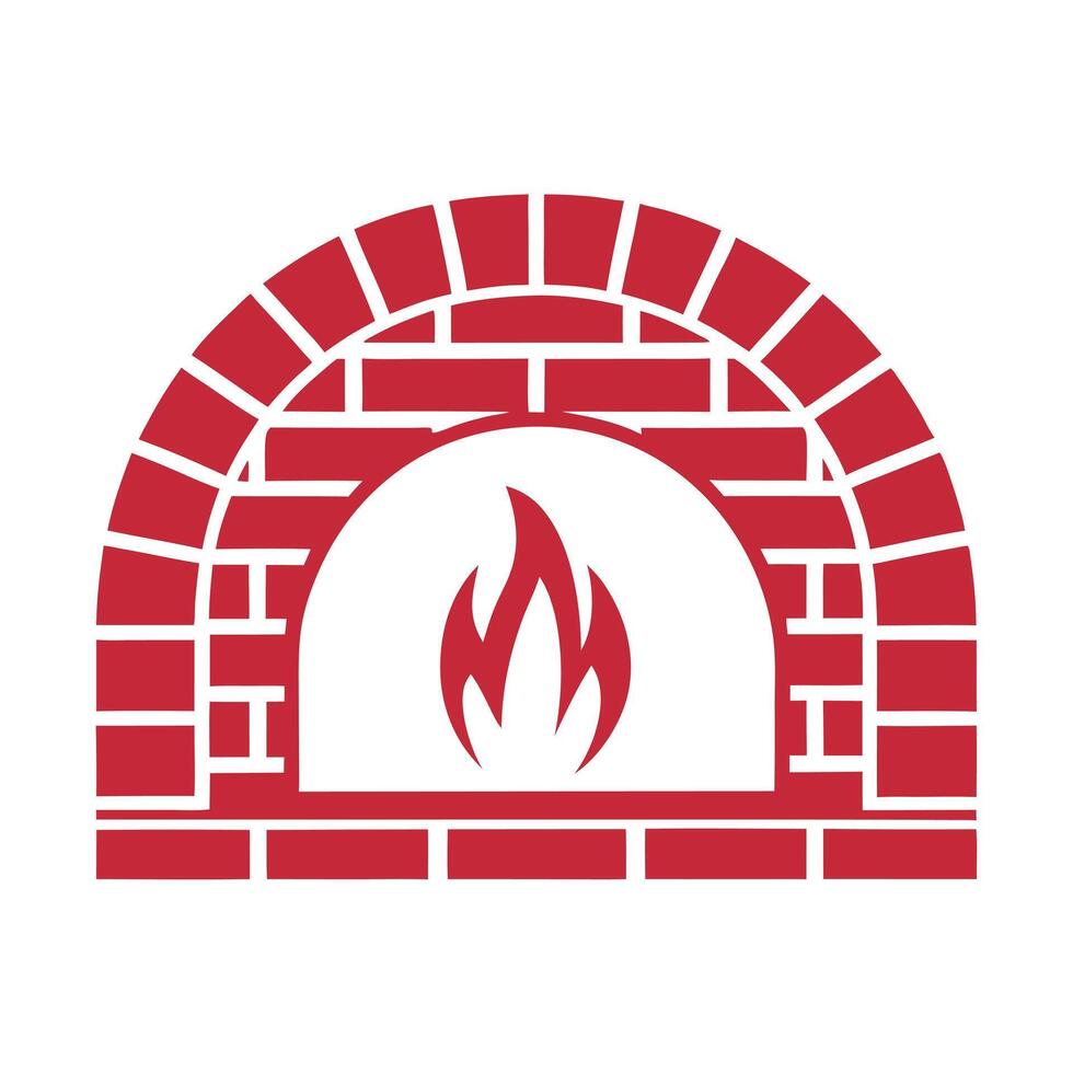 Red Brick Oven Icon Fire Flame Cooking Pizza Bakery Food Restaurant vector