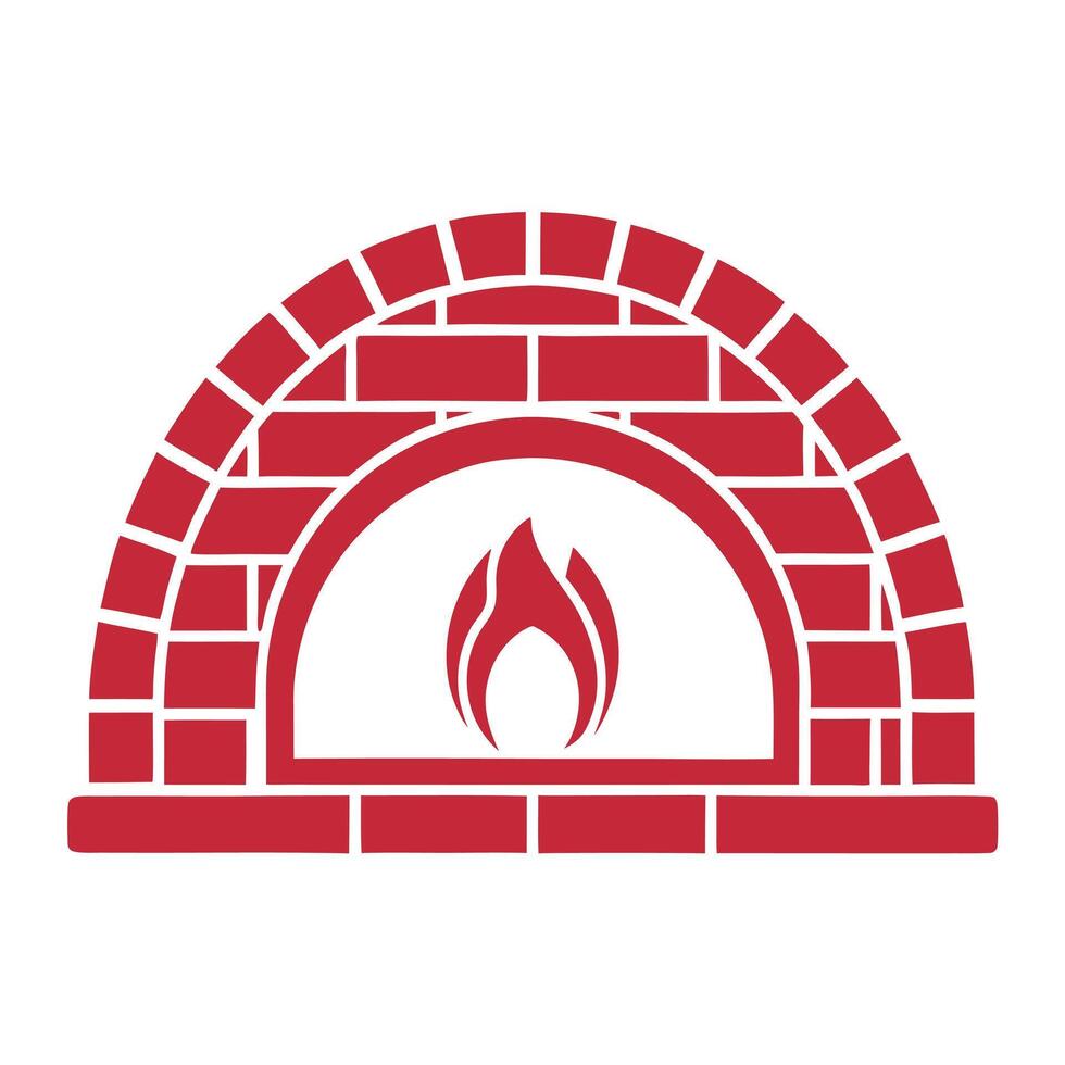Red Brick Wood Fired Oven Icon Illustration Design vector