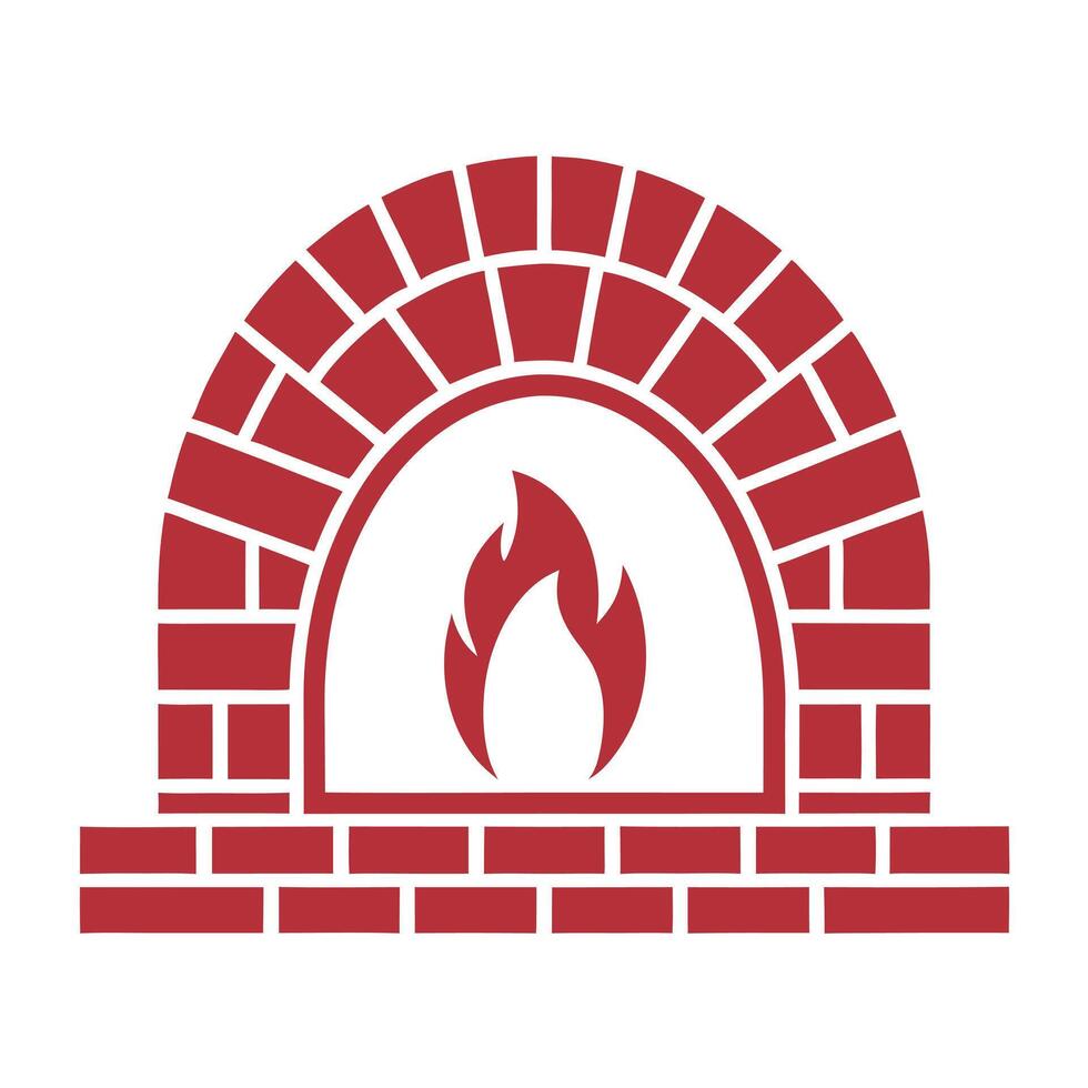 Red Brick Oven with Fire Icon Simple Design flames 1 vector