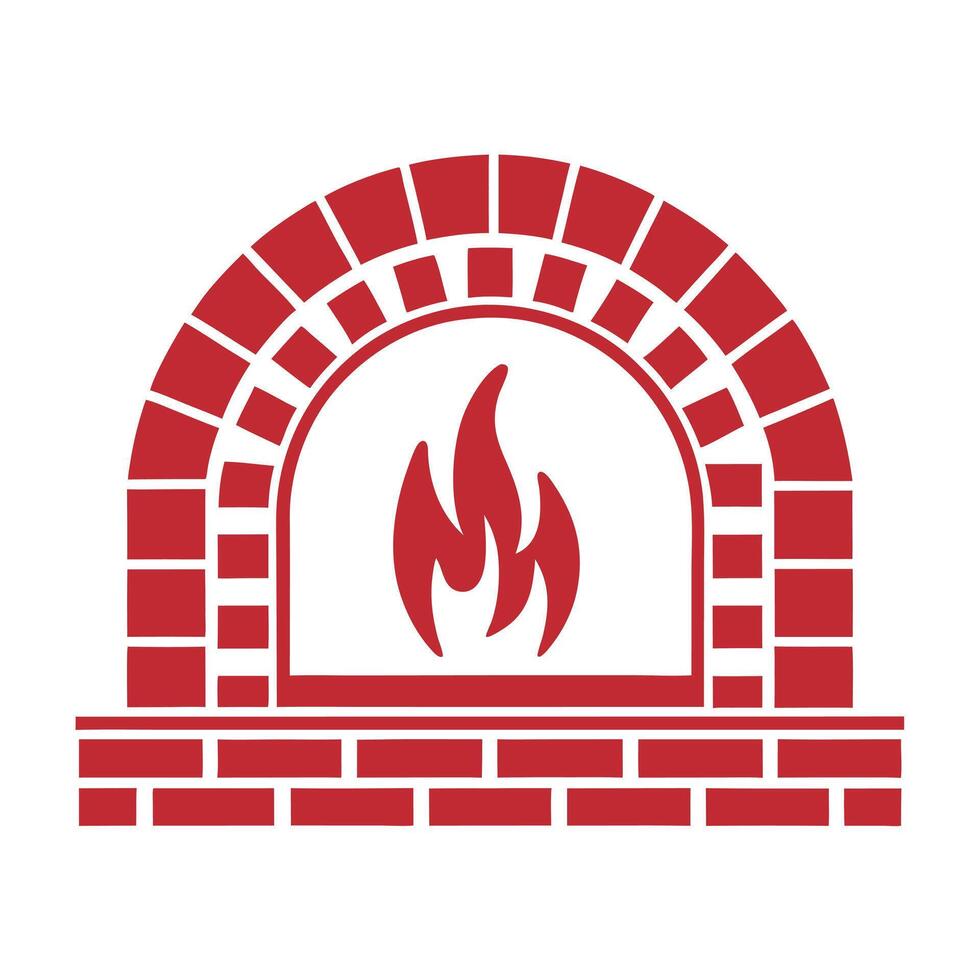 Red Brick Oven with Fire Icon Simple Flat Design flames vector