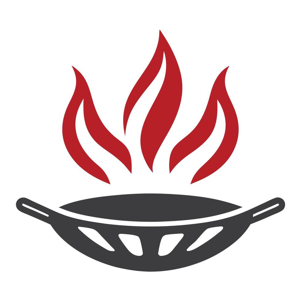 Red Flames Above Dark Gray Grill Pan Cooking Utensil vector