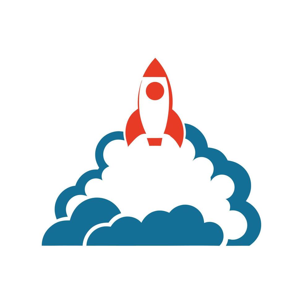 Red Rocket Launching Through Teal Cloud Smoke Icon 1 vector