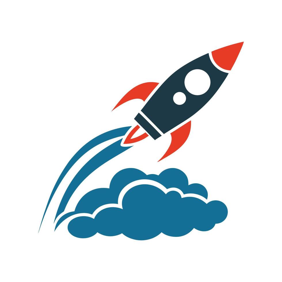 Red and Teal Rocket Launching from Cloud Icon blue 1 vector