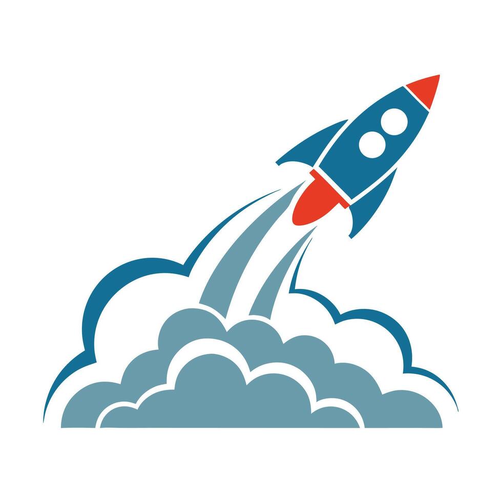 Blue Rocket Launching Through Gray Smoke Clouds space 1 vector