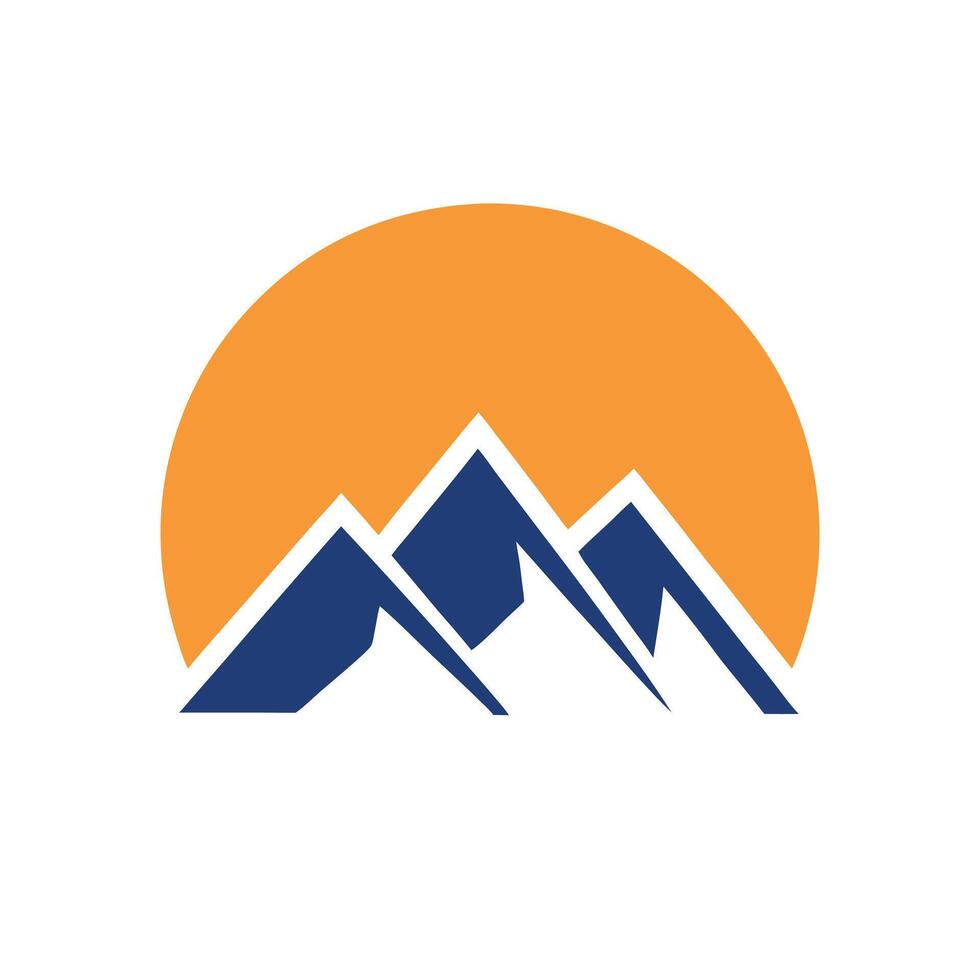 Blue Mountains Silhouette with Orange Sun Logo Design vector
