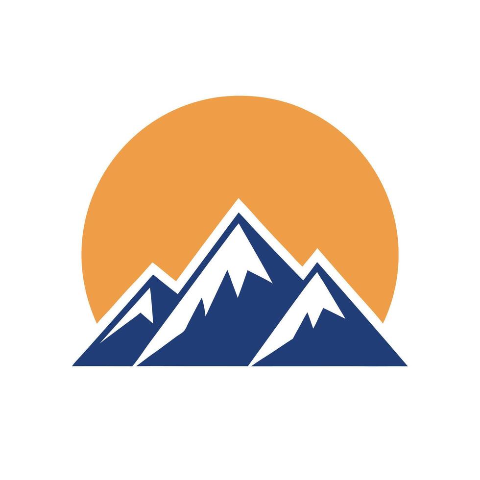Blue Mountains Silhouette with Orange Sun Graphic Design vector