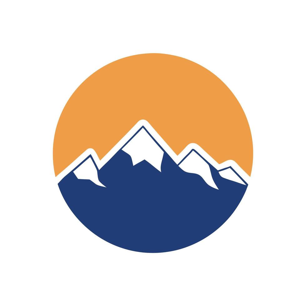 Blue Mountains Silhouette in Orange Circle on White Background vector