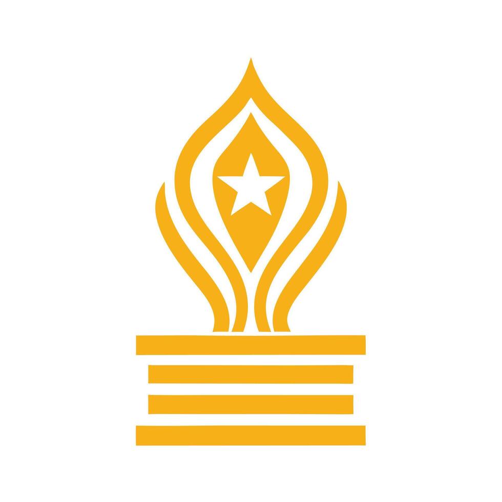 Gold Flame Emblem with White Star and Horizontal Stripes on White Background vector
