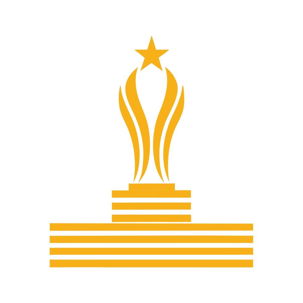 Golden Award Trophy with Star on Multilayered Base on White Background vector