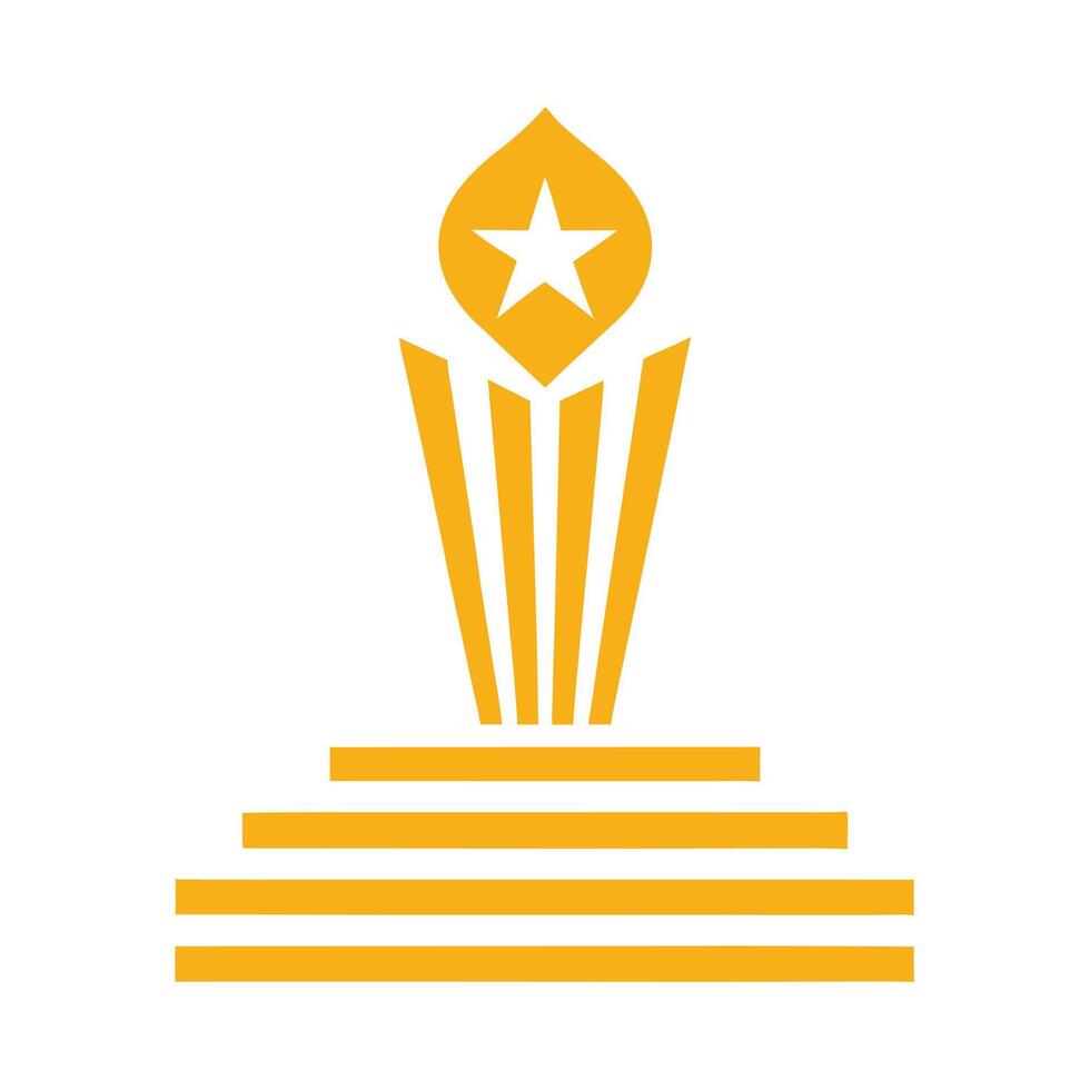 Golden Award Trophy with Star on Pedestal Steps yellow vector
