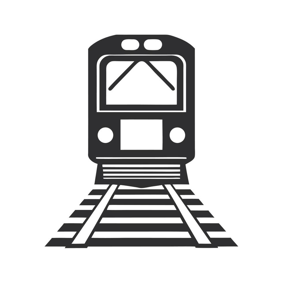 Gray Train Icon on Railroad Tracks Front View railway vector
