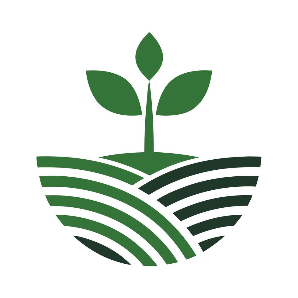 Green Plant Sprouting from Dark Green and Light Green Striped Field vector