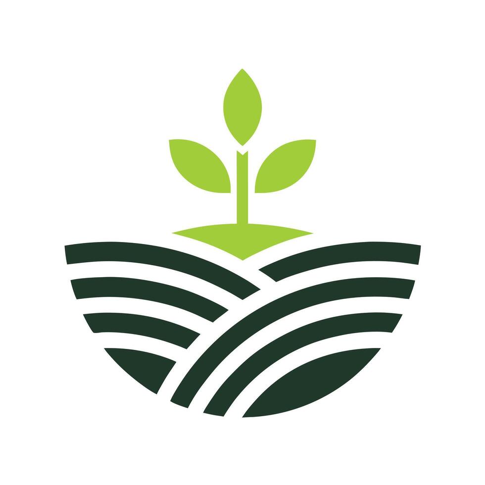 Green Plant Sprouting from Dark Green Curved Lines Soil vector