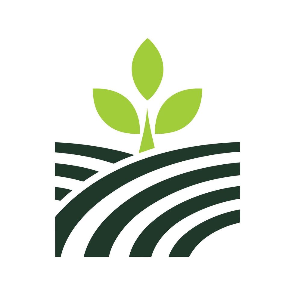 Green Plant Sprouting from Dark Green Rolling Hills Field Agricultural Icon vector
