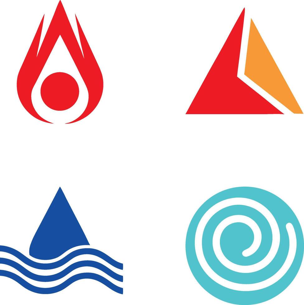 Abstract Red Orange Blue Teal Geometric Shapes Symbols Set Design Elements Icons Water Fire Earth Air vector