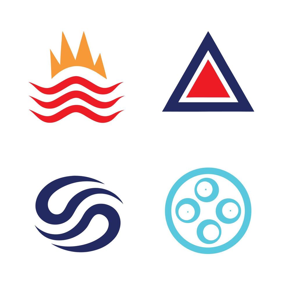Abstract Logo Collection Red Blue Orange Teal Wave Crown Triangle Circle Design Elements Set vector