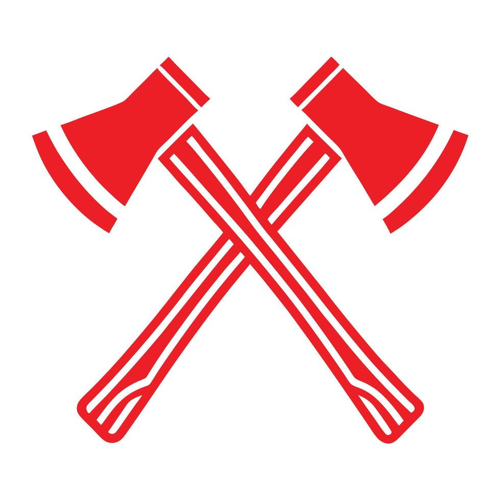 Two Red Axes Crossed Graphic Design Element Isolated on White Background Simple Flat Icon vector