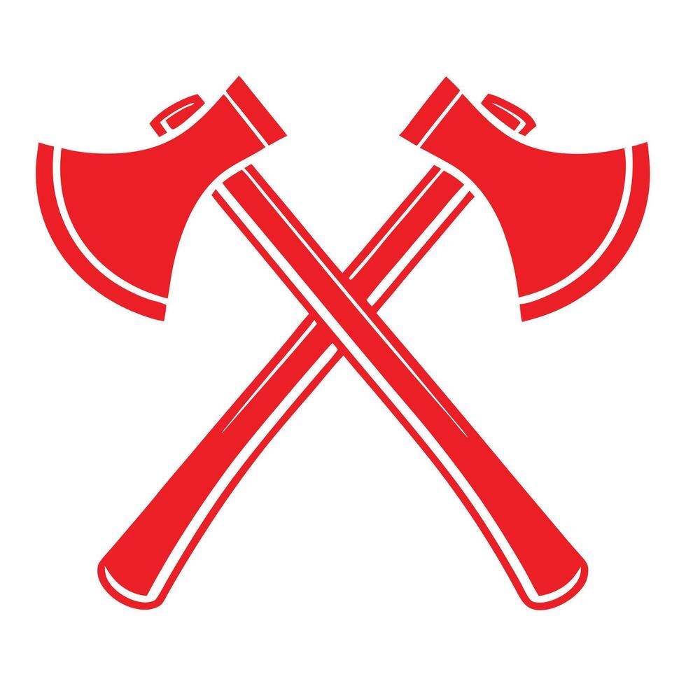 Two Red Axes Crossed Graphic Design Element Isolated on White Background Simple Flat Style Icon vector
